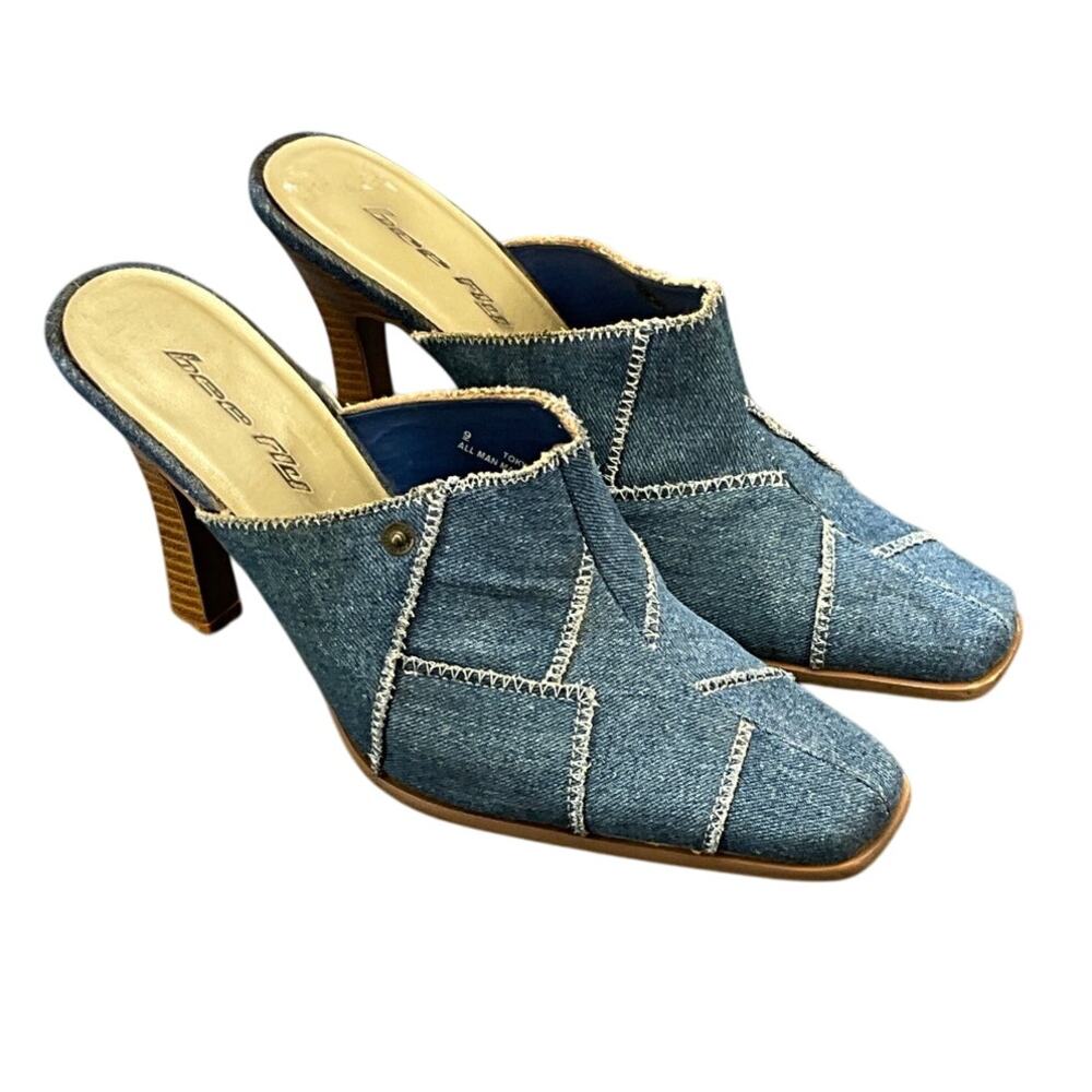 Bee Fly Vintage 90s Denim Slip on Heeled Mule Women 9